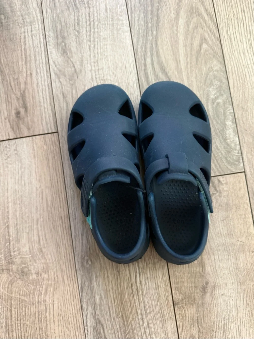 ten little Kids Black and Green Slide Sandals